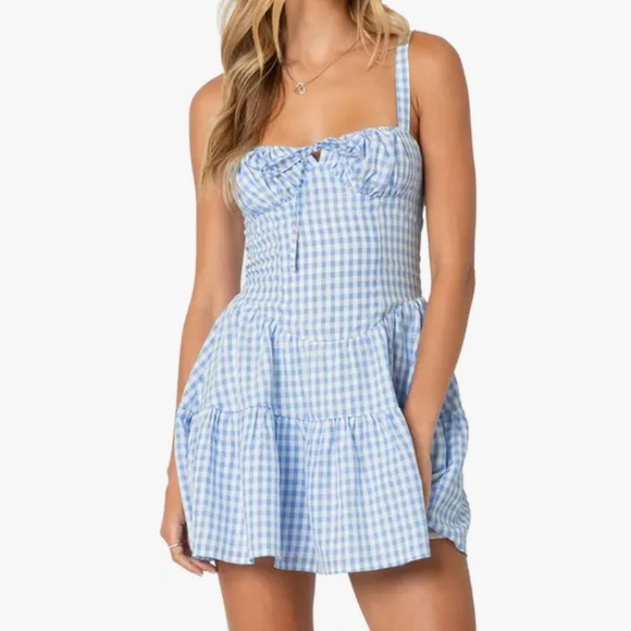 Edikted Basil Cotton Gingham Minidress NWT SIZE XS - Picture 7 of 7